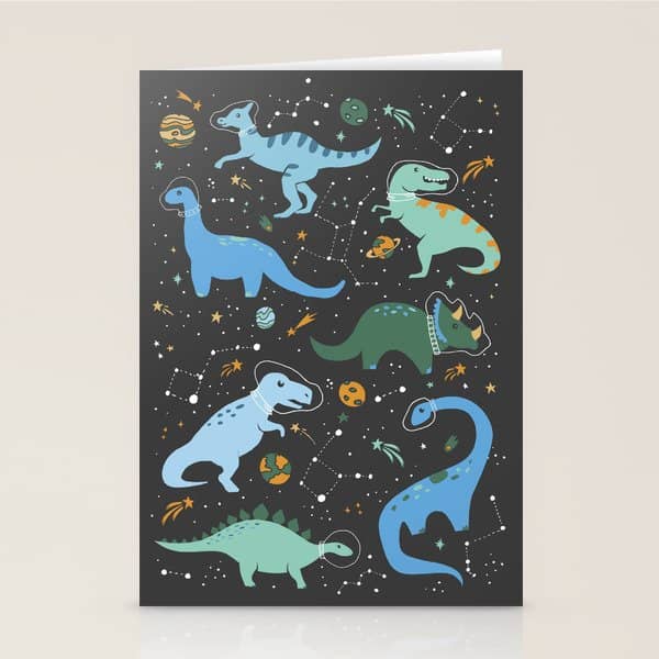 Dinosaurs In Space In Blue Stationery Card