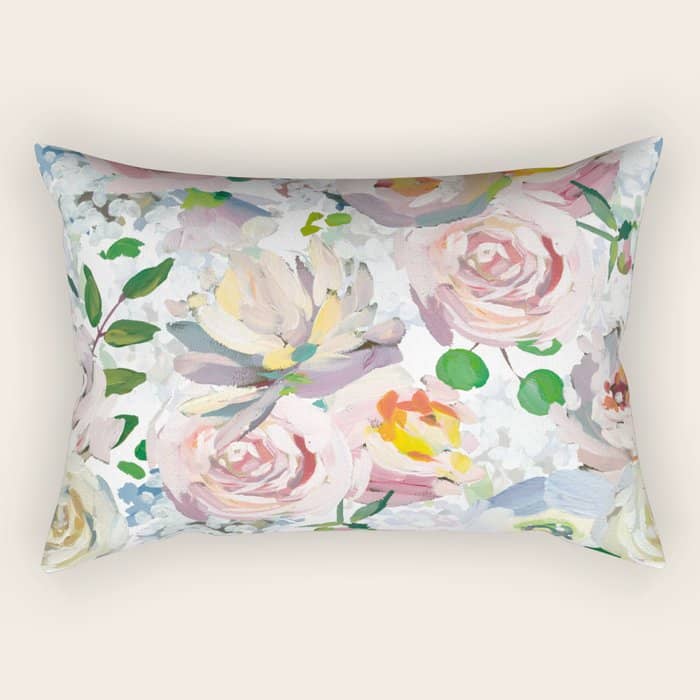 Hand Drawn Vintage Spring Claude Monet Botanical Flower Garden Rectangular Pillow