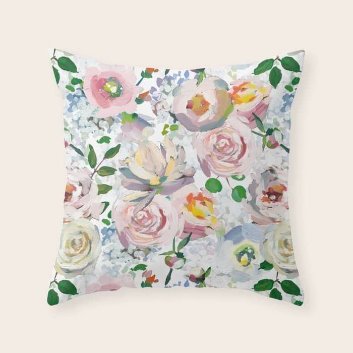 Hand Drawn Vintage Spring Claude Monet Botanical Flower Garden Throw Pillow