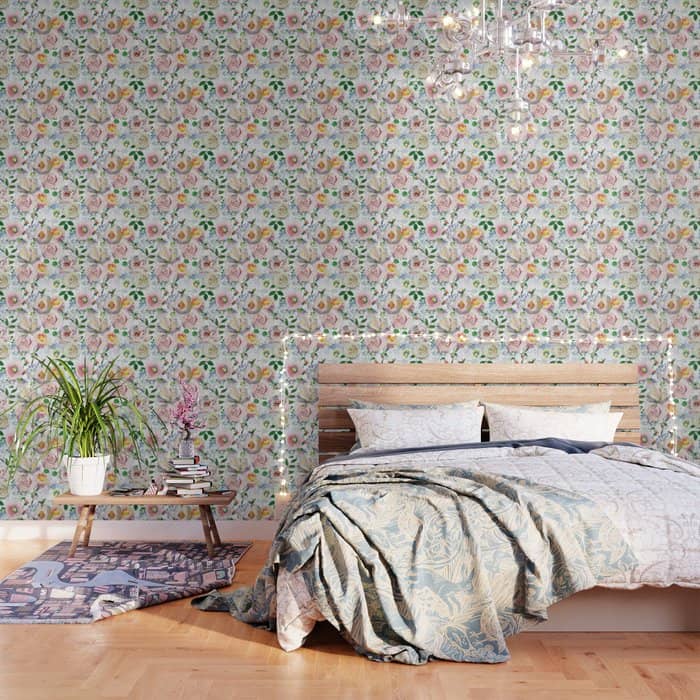 Hand Drawn Vintage Spring Claude Monet Botanical Flower Garden Wallpaper