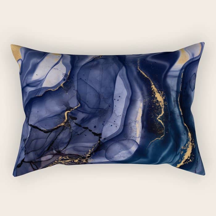 Midnight Dark Blue Marble Alcohol Ink Marble Art Flashes Rectangular Pillow
