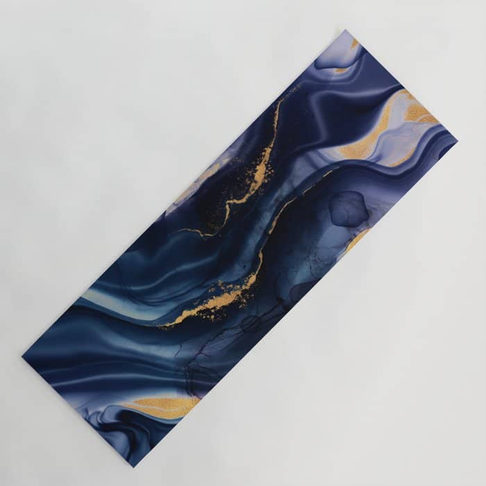 Midnight Dark Blue Marble Alcohol Ink Marble Art Flashes Yoga Mat