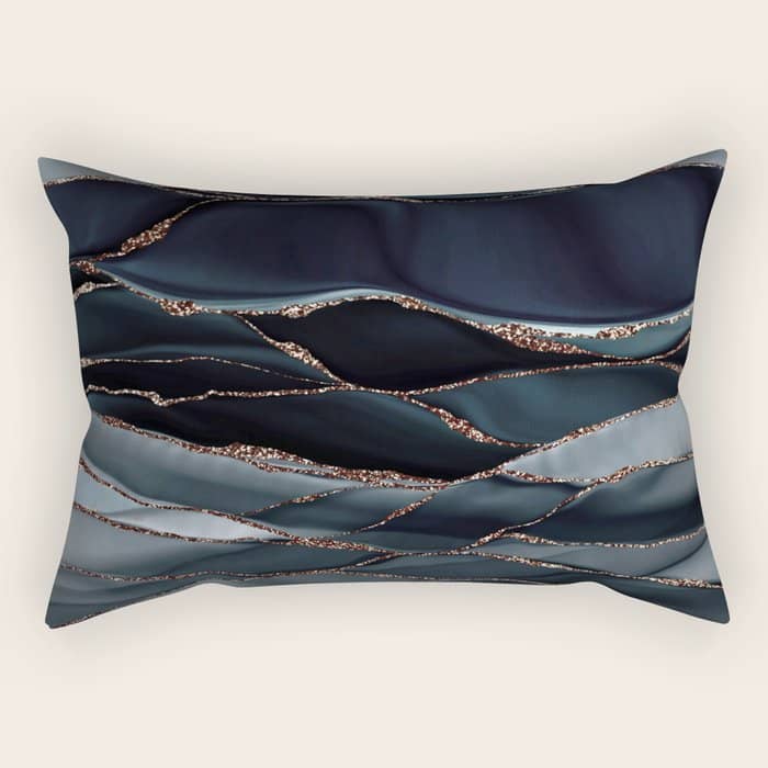 Midnight Marble Deep Ocean Waves Rectangular Pillow