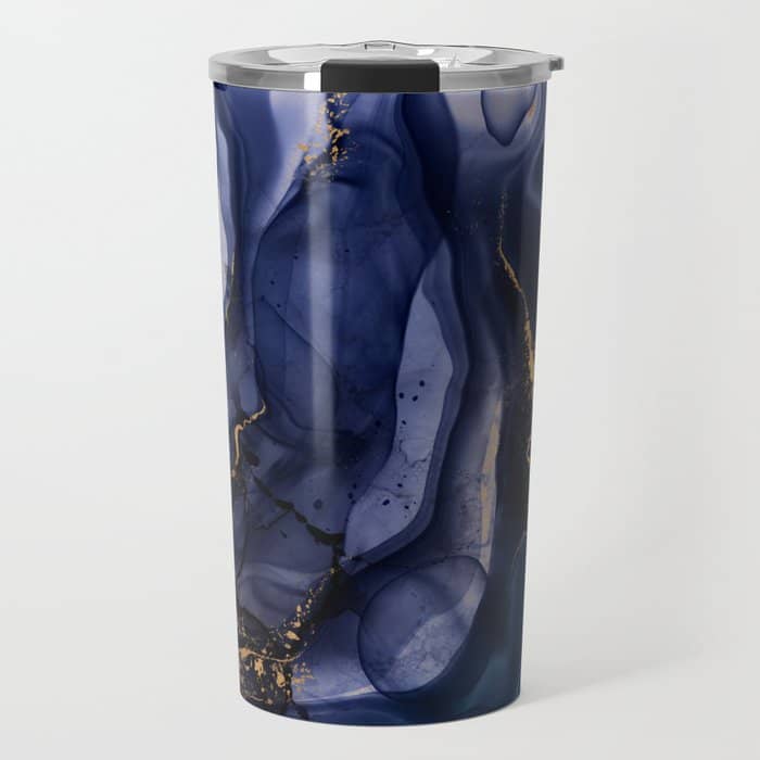 Midnight Dark Blue Marble Alcohol Ink Marble Art Flashes Travel Mug