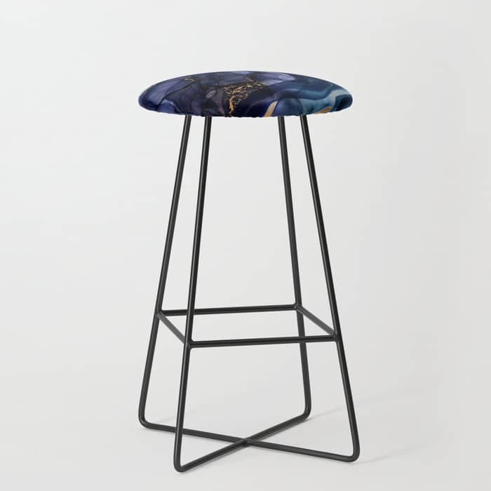 Midnight Dark Blue Marble Alcohol Ink Marble Art Flashes Stool