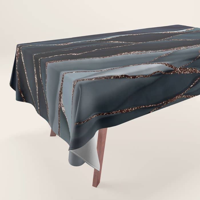 Midnight Marble Deep Ocean Waves Tablecloth