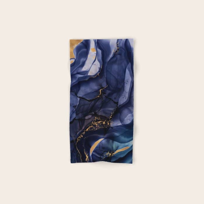 Midnight Dark Blue Marble Alcohol Ink Marble Art Flashes Bath Towel
