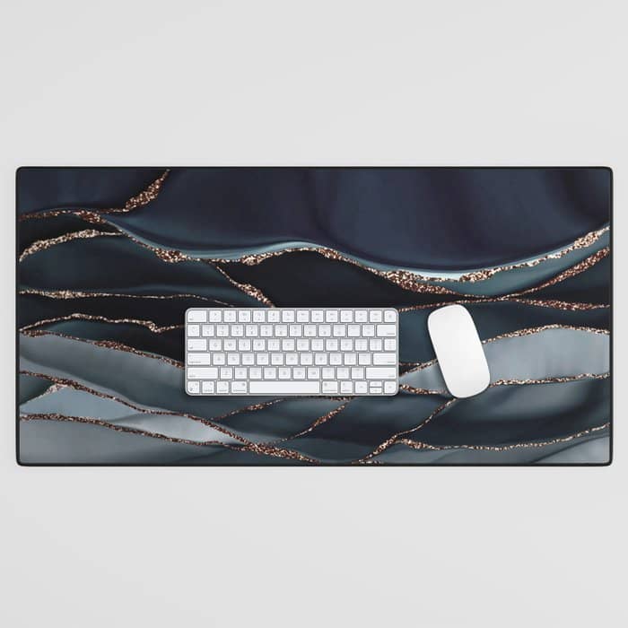 Midnight Marble Deep Ocean Waves Desk Mat
