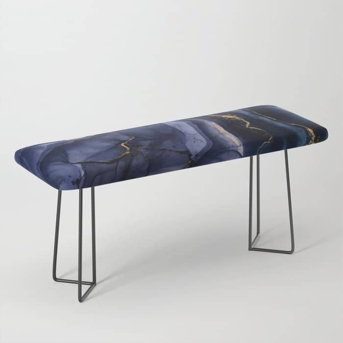 Midnight Dark Blue Marble Alcohol Ink Marble Art Flashes Bench