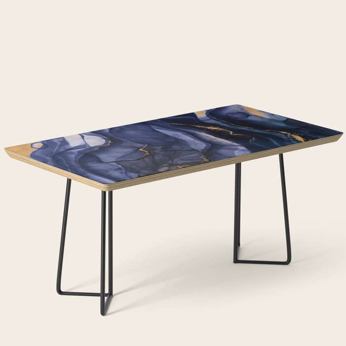Midnight Dark Blue Marble Alcohol Ink Marble Art Flashes Coffee Table