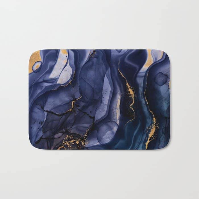 Midnight Dark Blue Marble Alcohol Ink Marble Art Flashes Bath Mat
