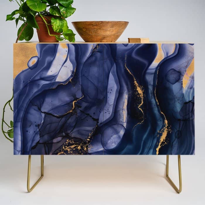 Midnight Dark Blue Marble Alcohol Ink Marble Art Flashes Credenza