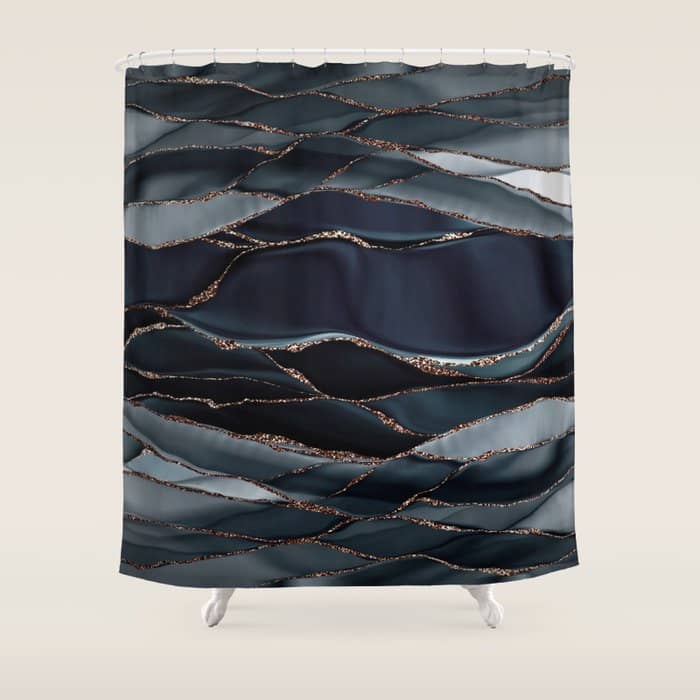 Midnight Marble Deep Ocean Waves Shower Curtain