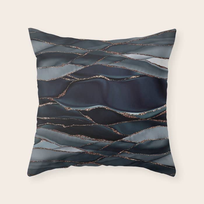 Midnight Marble Deep Ocean Waves Throw Pillow