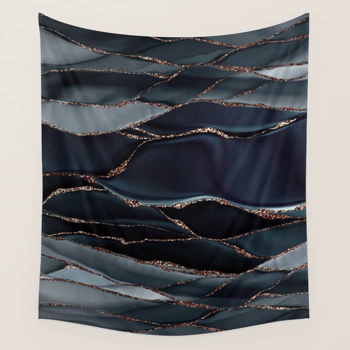 Midnight Marble Deep Ocean Waves Wall Tapestry