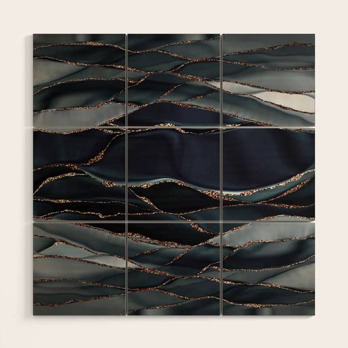 Midnight Marble Deep Ocean Waves Wood Wall Art