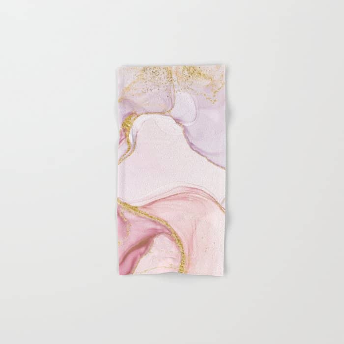 Blush Pink And Gold Alcohol Ink Marble Bath Towel