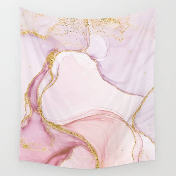 Blush Pink And Gold Alcohol Ink Marble Wall Tapestry