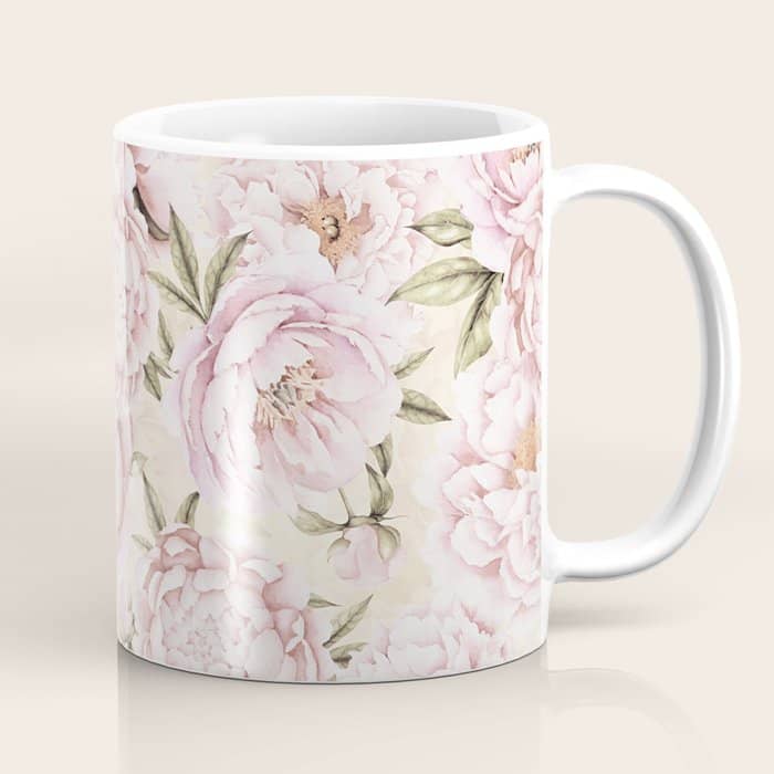 Pastel Blush Pink Spring Watercolor Peony Flowers Pattern Coffee Mug