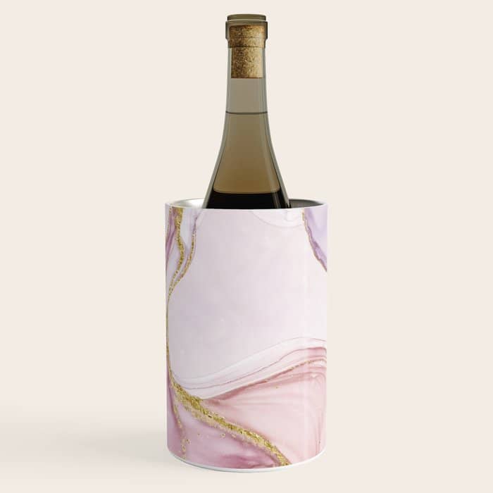Blush Pink And Gold Alcohol Ink Marble Wine Chiller