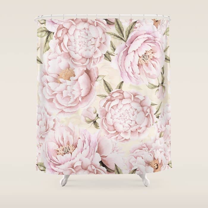 Pastel Blush Pink Spring Watercolor Peony Flowers Pattern Shower Curtain