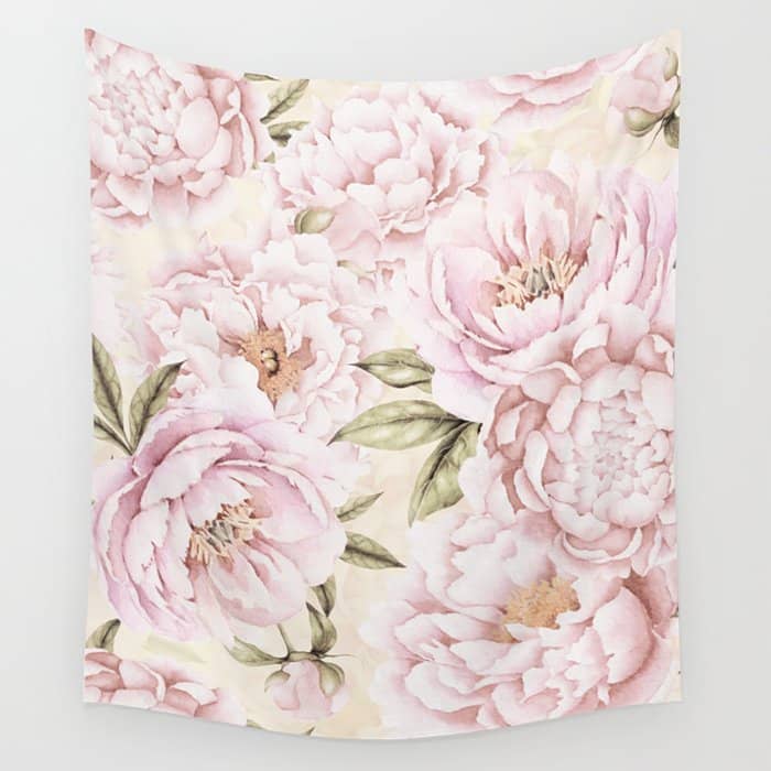 Pastel Blush Pink Spring Watercolor Peony Flowers Pattern Wall Tapestry