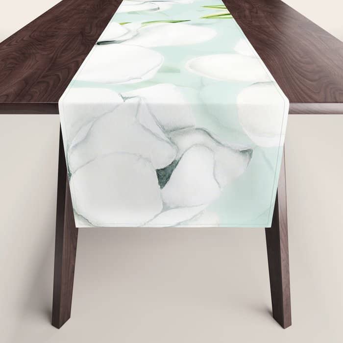Hygge Magnolia Watercolor Pastel Flowers Table Runner