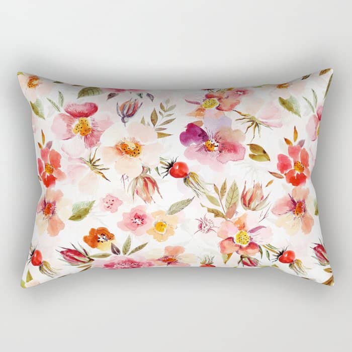 Hygge Watercolor Midsummer Dogroses Pattern  Rectangular Pillow