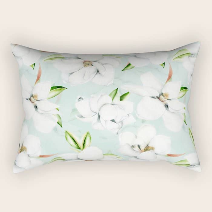Hygge Magnolia Watercolor Pastel Flowers Rectangular Pillow