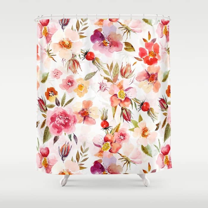 Hygge Watercolor Midsummer Dogroses Pattern  Shower Curtain