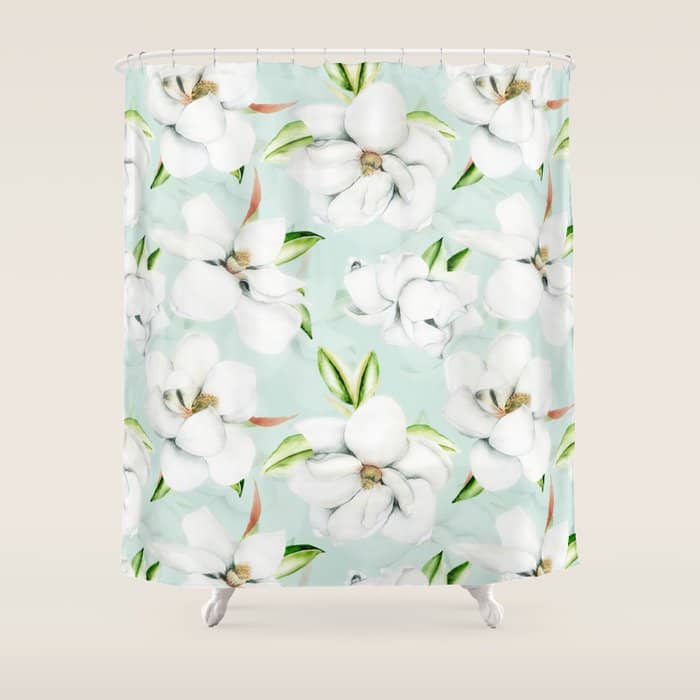 Hygge Magnolia Watercolor Pastel Flowers Shower Curtain