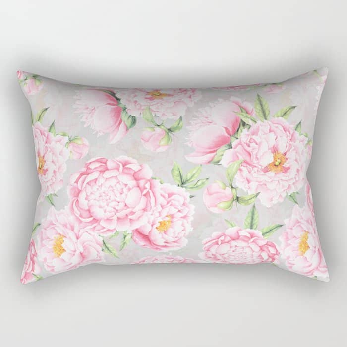 Hygge Blush Pink Peonies Pattern On Gray Rectangular Pillow