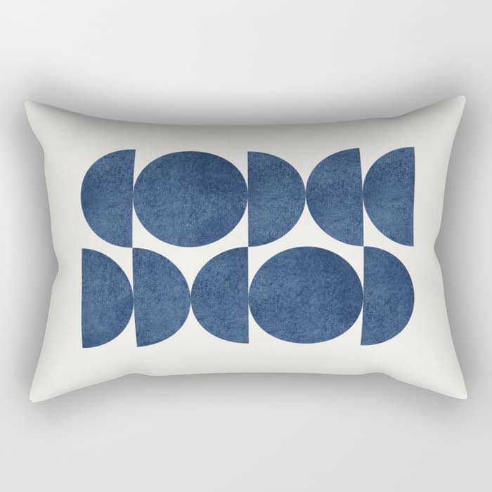 Blue Navy Retro Scandinavian Mid Century Modern Rectangular Pillow