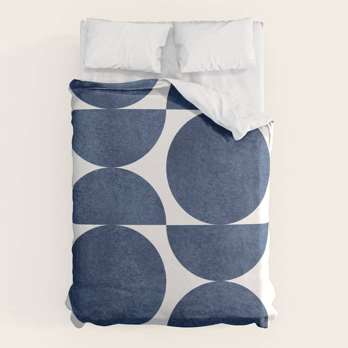 Blue Navy Retro Scandinavian Mid Century Modern Duvet Cover