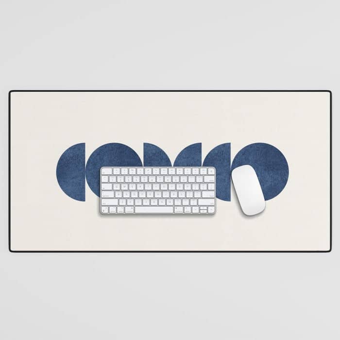 Blue Navy Retro Scandinavian Mid Century Modern Desk Mat