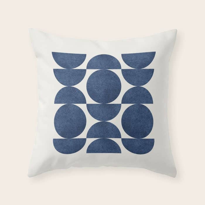 Blue Navy Retro Scandinavian Mid Century Modern Throw Pillow