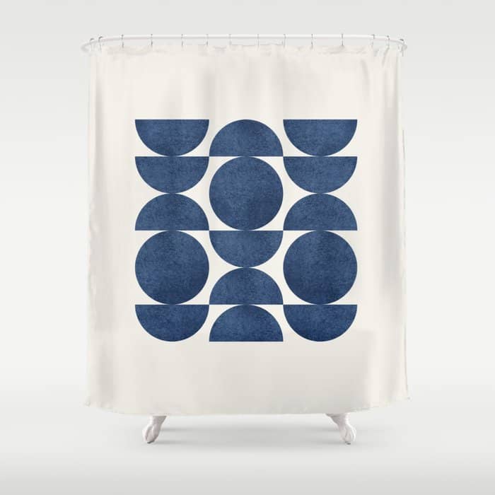 Blue Navy Retro Scandinavian Mid Century Modern Shower Curtain