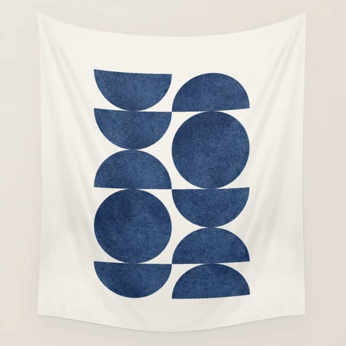 Blue Navy Retro Scandinavian Mid Century Modern Wall Tapestry