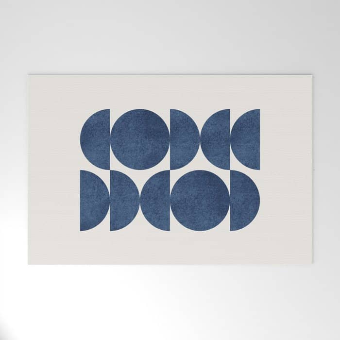 Blue Navy Retro Scandinavian Mid Century Modern Welcome Mat