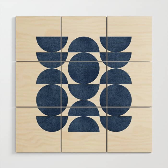 Blue Navy Retro Scandinavian Mid Century Modern Wood Wall Art