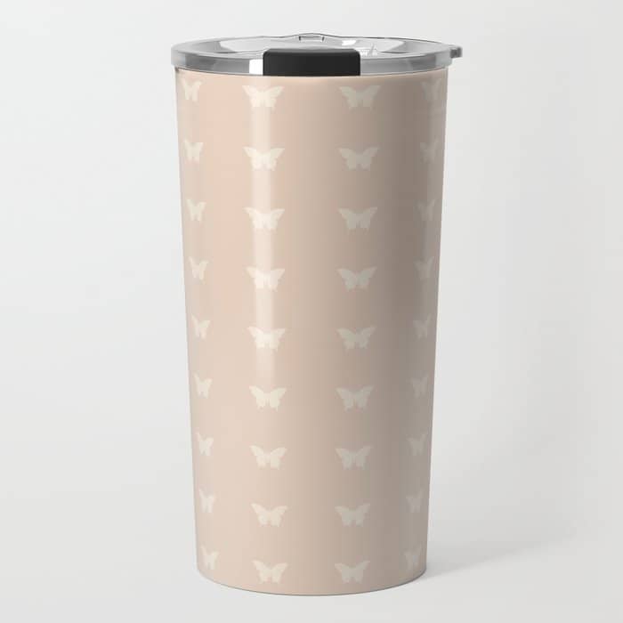 Butterfly Pattern - Neutral Pink Travel Mug