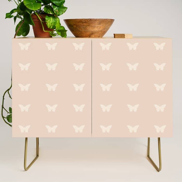 Butterfly Pattern - Neutral Pink Credenza