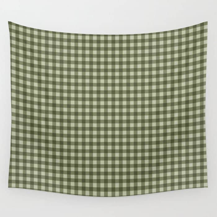 Gingham Plaid Pattern - Natural Green Wall Tapestry