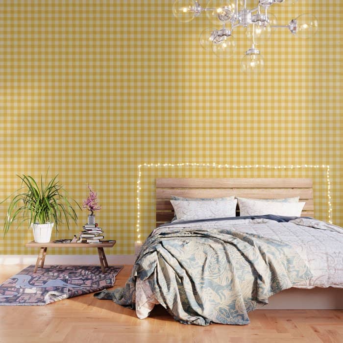 Gingham Plaid Pattern - Sunshine Yellow Wallpaper