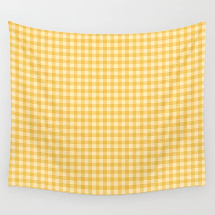 Gingham Plaid Pattern - Sunshine Yellow Wall Tapestry