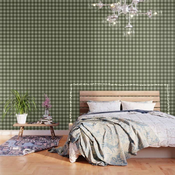 Gingham Plaid Pattern - Natural Green Wallpaper