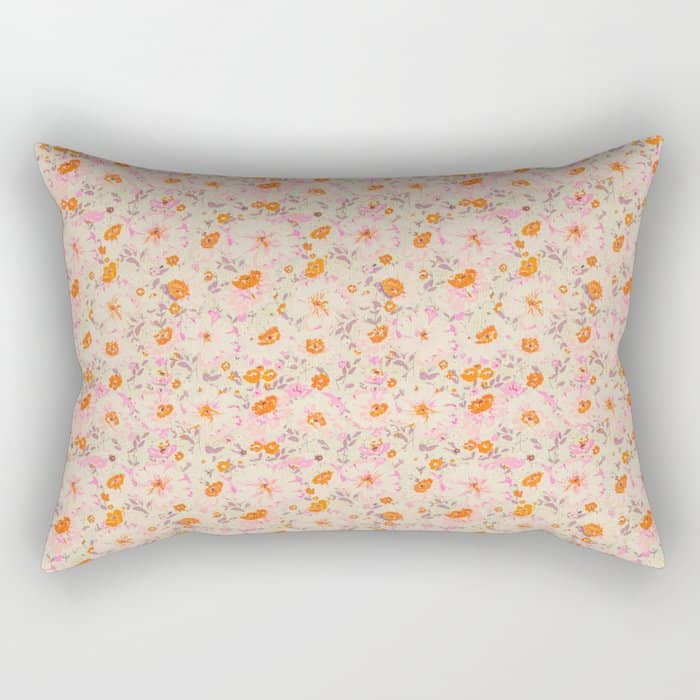 Faded Floral  - Pink / Citrus Rectangular Pillow