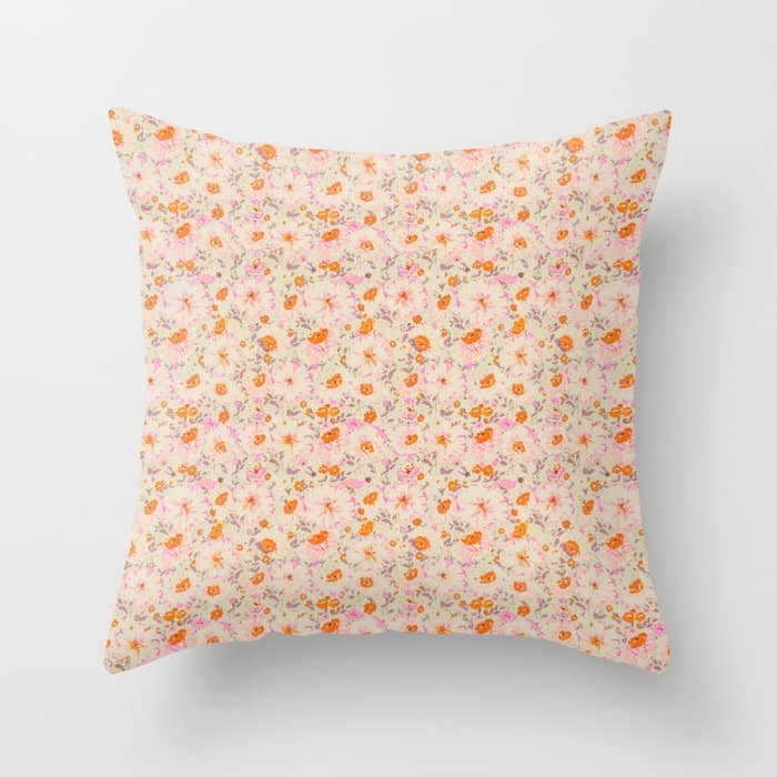 Faded Floral  - Pink / Citrus Throw Pillow