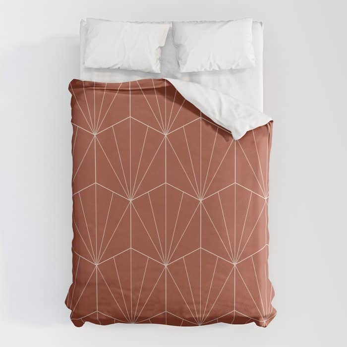 Gisela Geometric Line Art - Pomegranate Red Duvet Cover