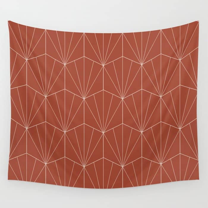 Gisela Geometric Line Art - Pomegranate Red Wall Tapestry
